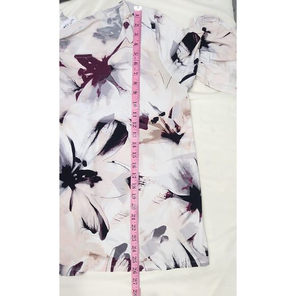 Calvin Klein Floral Bell Sleeve Top Blouse Women’s Size L Stretch Soft Knit - Picture 6 of 9